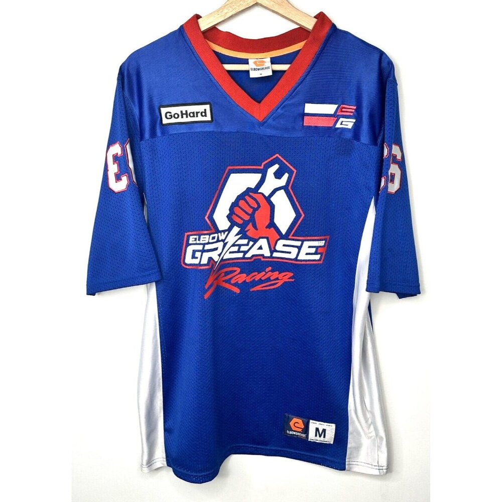 ElbowGrease Mens Jersey Football Athletics Racing Short Sleeve Mesh Blue Medium